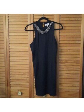 Zara Black Silver Beaded Decorative Neckline Sleeveless  Pencil Dress Size M